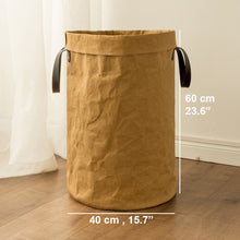 Load image into Gallery viewer, Tyvek laundry basket canvas Toy Storage Box Splice flexible veneer brown paper handbag burlywood Dirty clothes organizer Bin